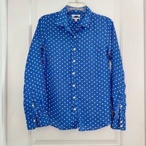 J. Crew Linen Blue and White Polka Dot Button Down Perfect Shirt
